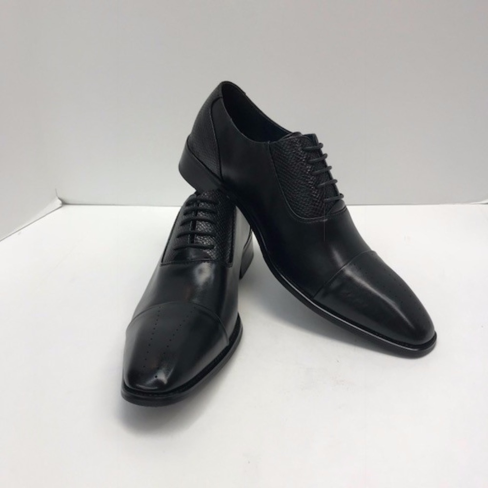 Amali Men's Black Dress Shoes Oxford Smooth Cap Toe with Embellishment Size 10